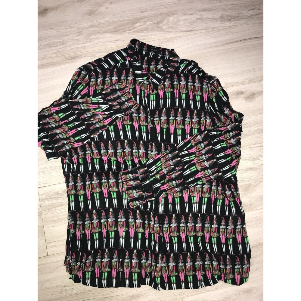 Riani Designer Puppet Print Button-Down Blouse - Black/Pink/Green Sz 18 Viscose